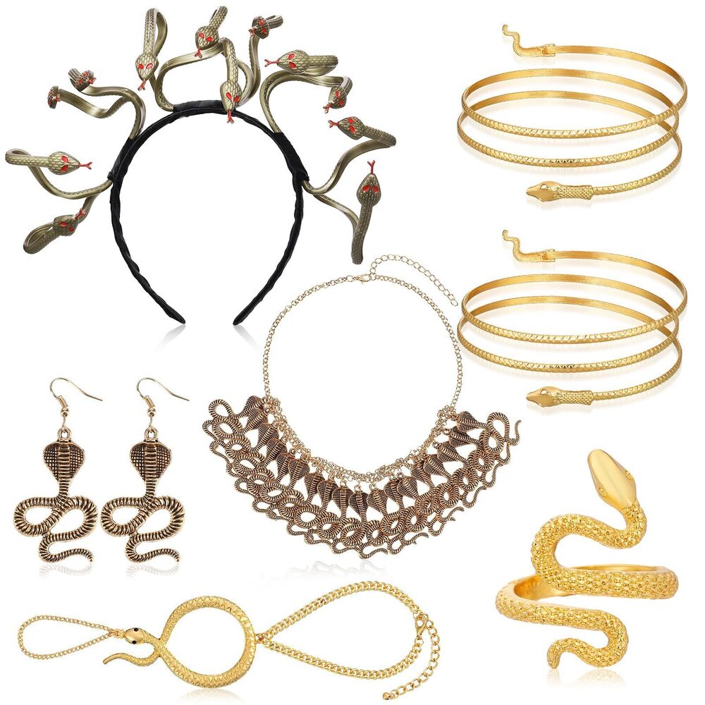 9475 7 Pcs Halloween Medusa Snake Costume Set Medusa Headband